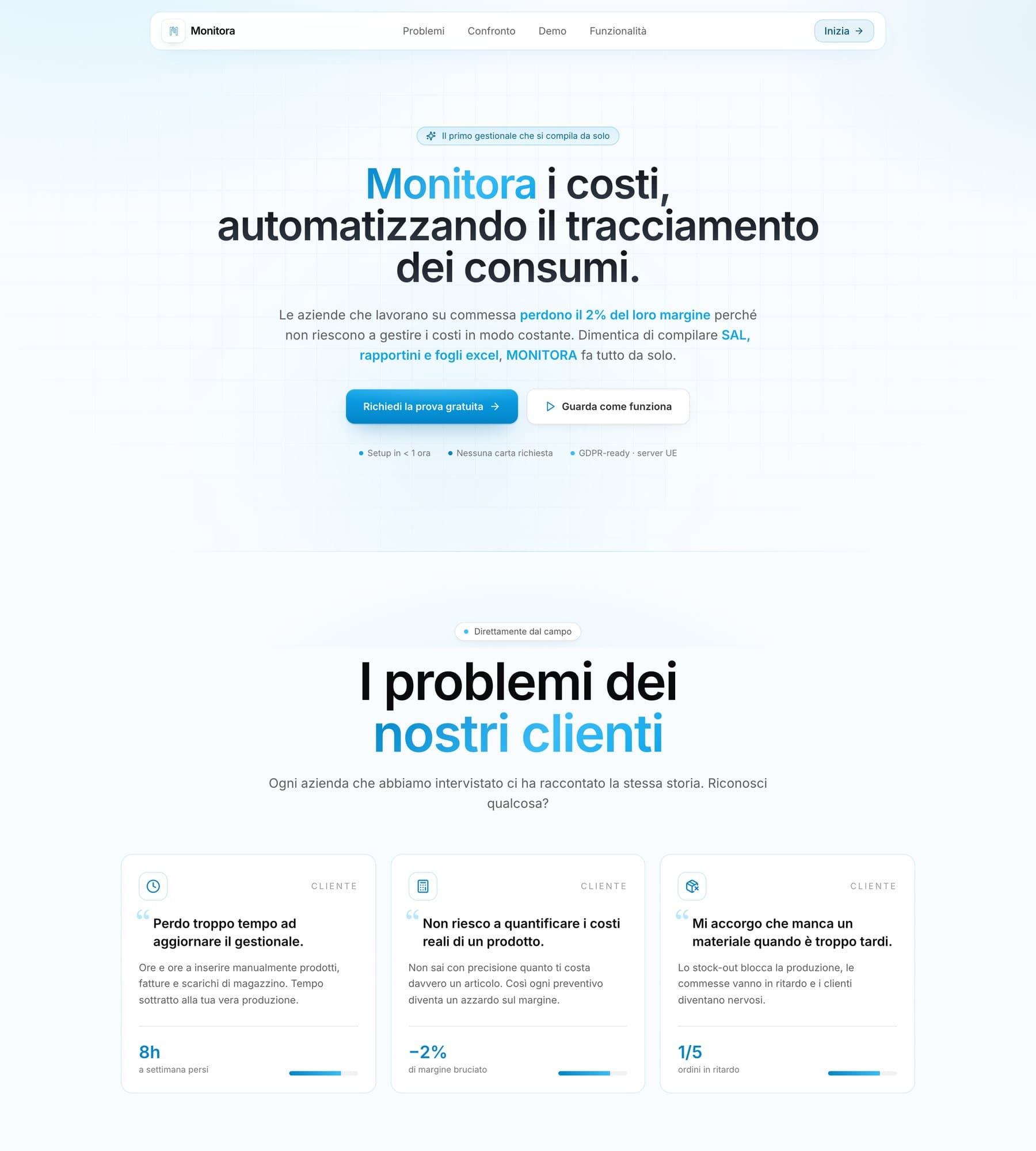 Monitora: anteprima della landing page