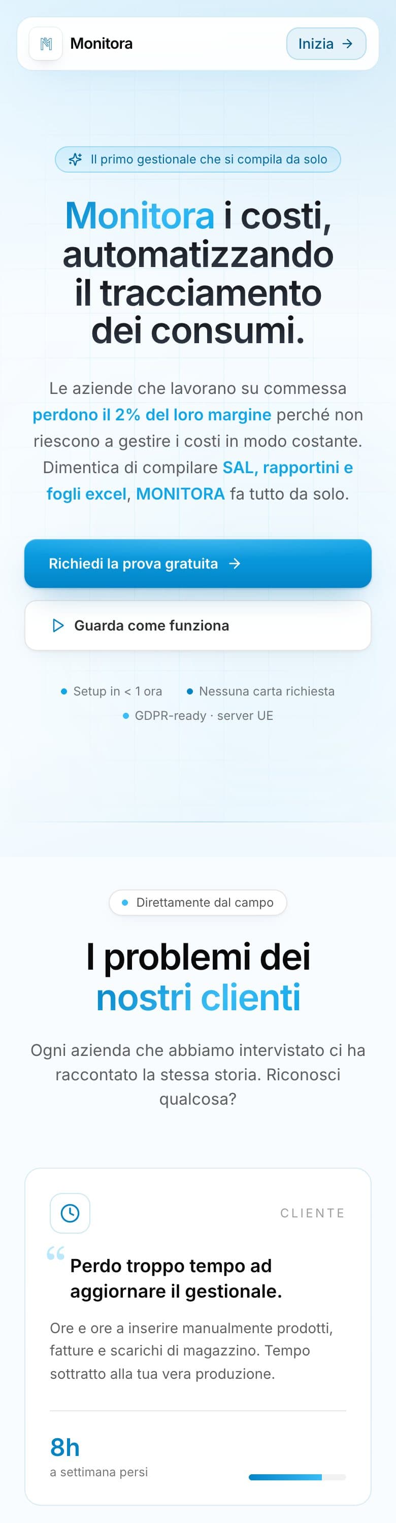 Monitora: anteprima della landing page